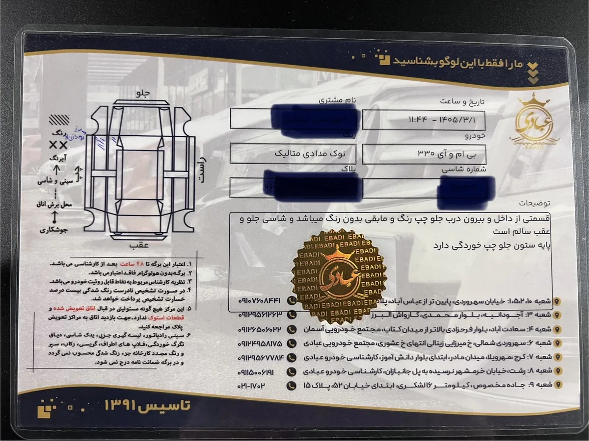 برگه کارشناسی خودرو
