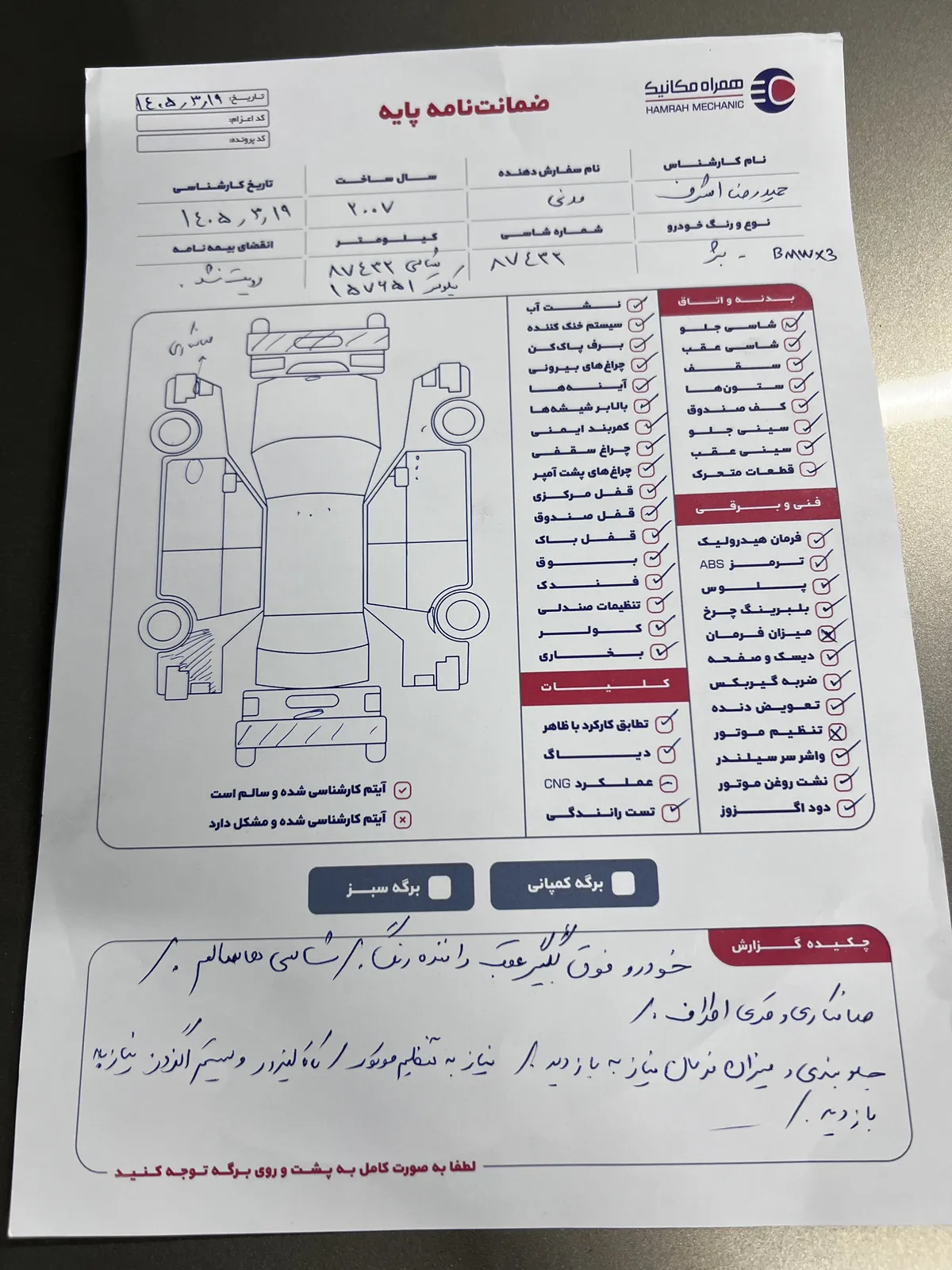 برگه کارشناسی خودرو