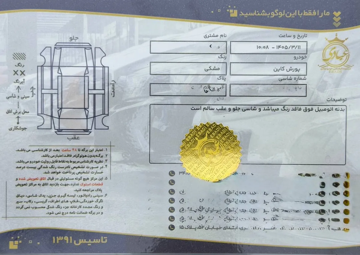 برگه کارشناسی خودرو