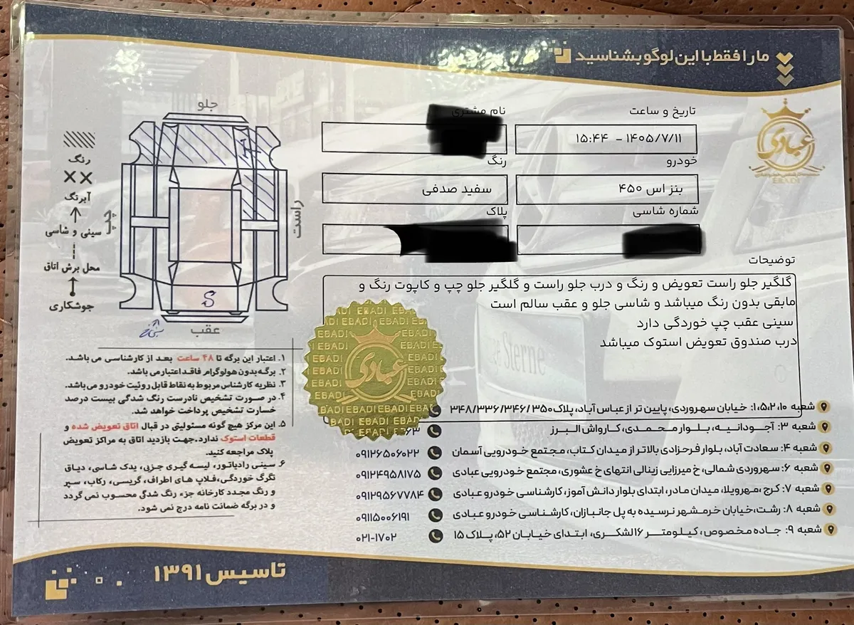 برگه کارشناسی خودرو
